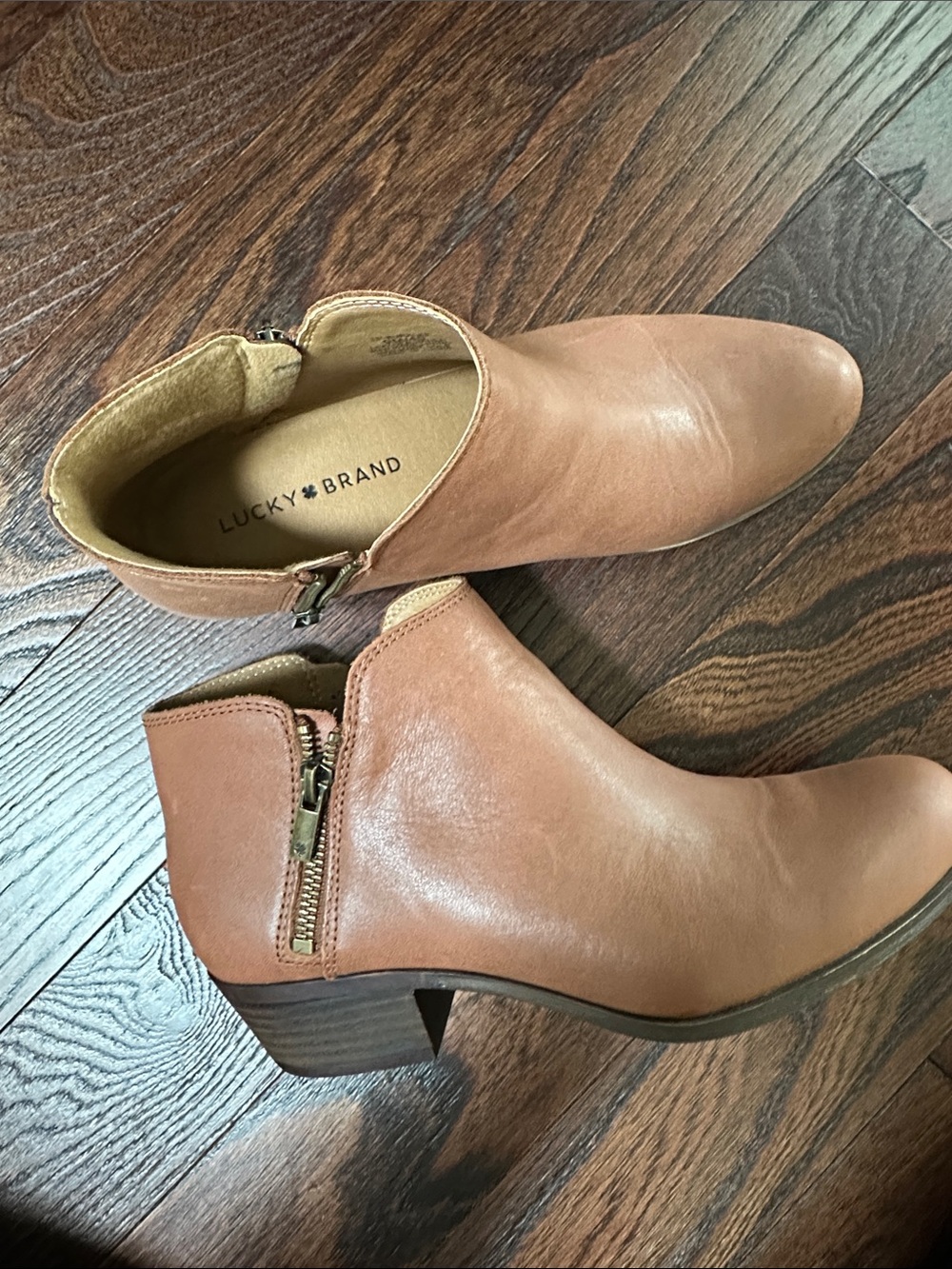 Lucky Brand Tan Leather Side-Zip Ankle Booties - Picture 2 of 8
